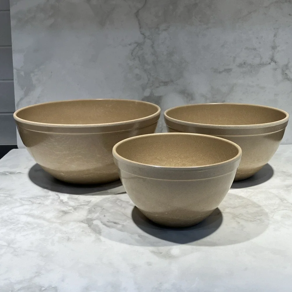 Set Of 3 Ellingers Nesting Mixing Bowls #20, 21 & 22 Agatized Wood Wisconsin